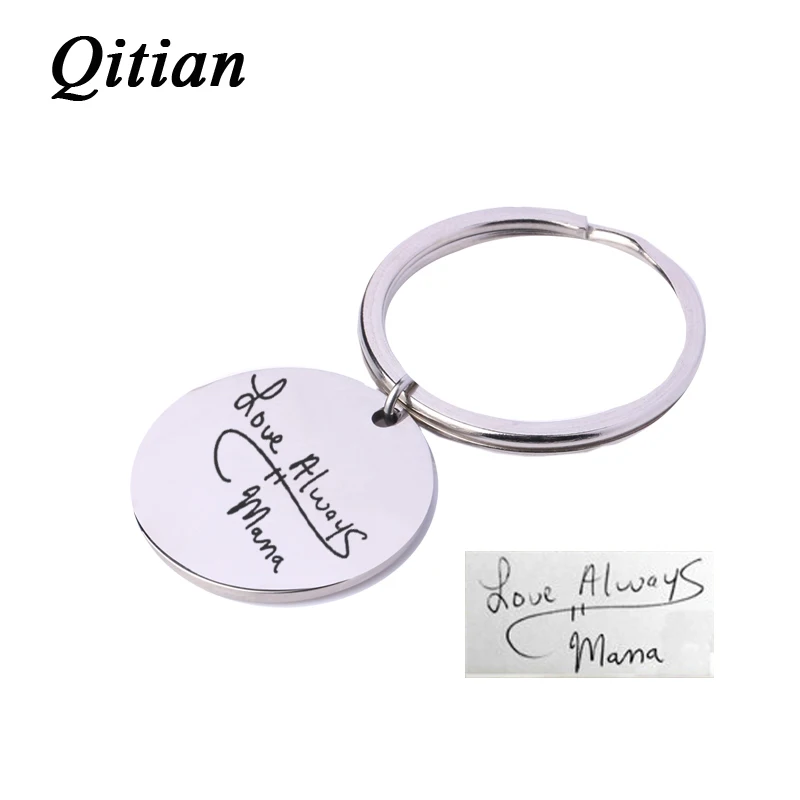 

Qitian Personalized Custom DIY Signature Disc Key Chains Stainless Steel Round Charm Bag Car KeyChain Free Laser Engraved