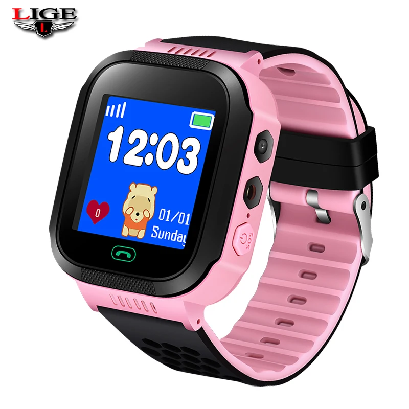 

LIGE Children's Baby Smart Watch SOS Emergency Call OLED Color Touch Screen Digital Clock Support Android Phone SIM Card