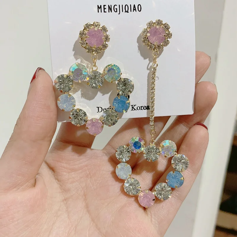 MENGJIQIAO корейские новые шикарные хрустальные серьги в форме сердца с длинной кисточкой для женщин элегантные жемчужные подвески ювелирные изделия - Окраска металла: Bling-1 blue