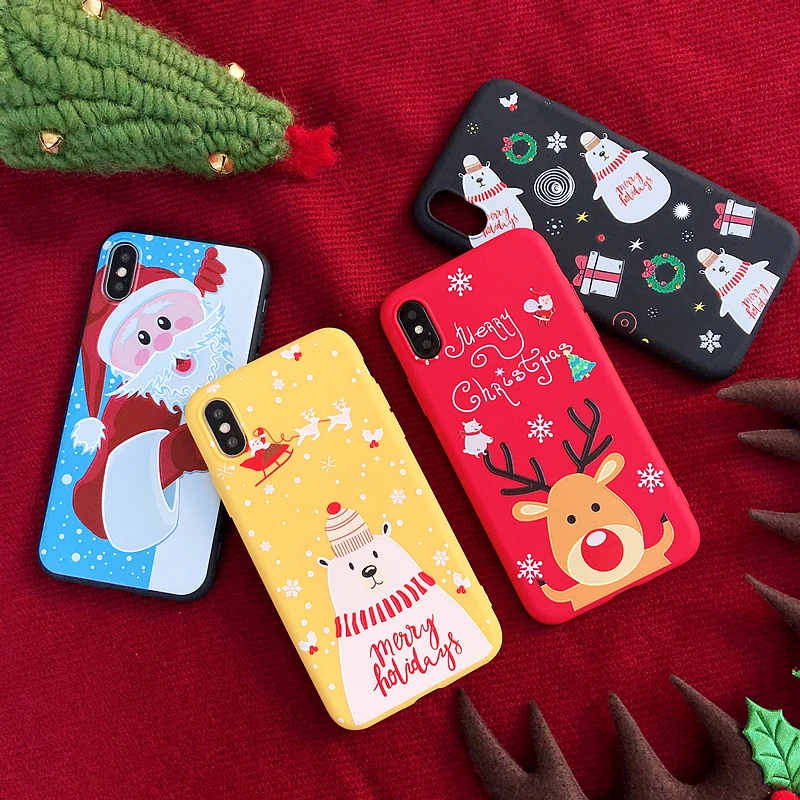 Colorful Christmas Matte Case for iPhone 11 Pro XS Max XR X Santa Claus TPU Soft Silicone cover Coque 8 7 6 6S Plus |