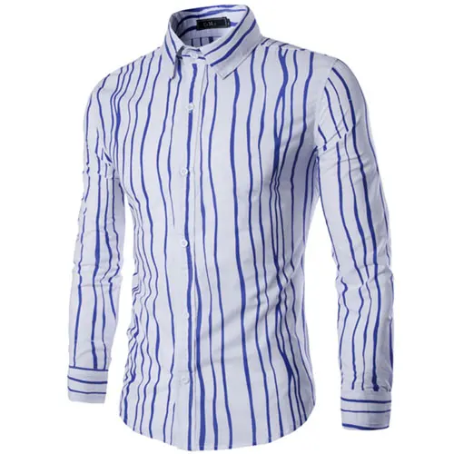 Нерегулярные полосатые мужские рубашки модные мужские рубашки зауженные официальные мужские рубашки с длинным рукавом Chemise homme M-2XL - Цвет: Blue striped