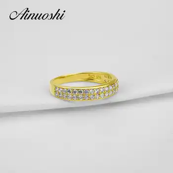 AINUOSHI 14K Solid Yellow Gold Half Eternity Ring Double Pave Sona Diamond Matching Band CZ Women Anniversary Ring Women Gift