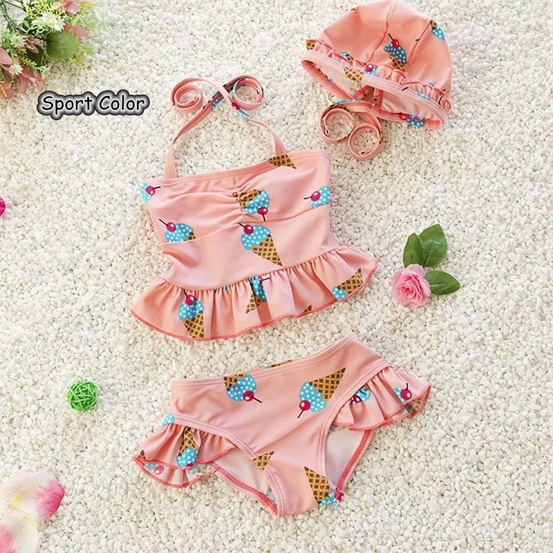 

Lovely Ice Cream Kids Swimsuit Quality Girls Swimwear Teenagers Two-pieces New Arrival Bath Suit Infant Children Beachwear