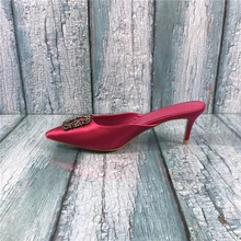 Kmeioo/Женская обувь; сандалии со стразами; босоножки с острым носком на каблуке «рюмочка»; модельные вечерние свадебные модные летние туфли