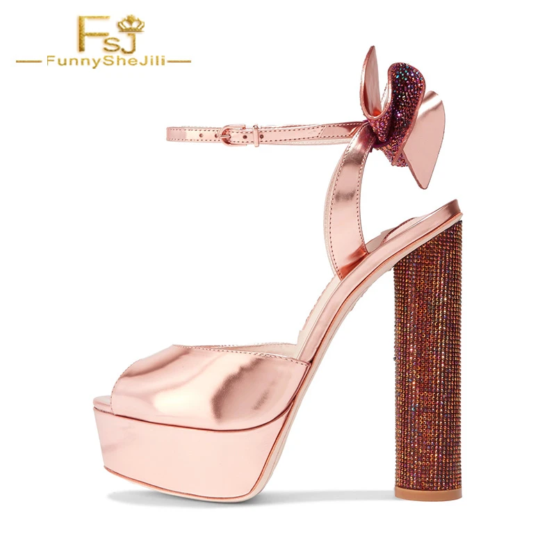 rose gold platform block heels