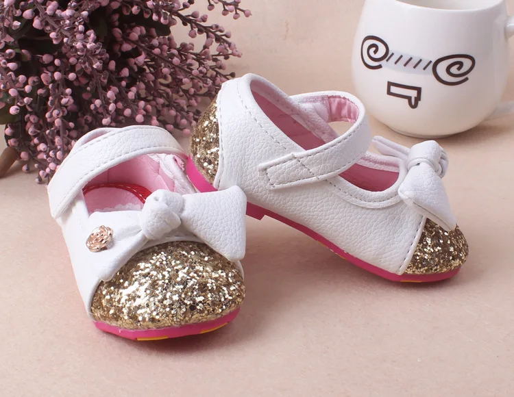 Для маленьких девочек Принцесса Sparkly мода детская обувь с милым бантом детская обувь принцесса цвета: золотистый, серебристый подошва Мягкая обувь