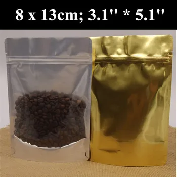 

100pcs/lot 8cm*13cm (3.1''*5.1'') 270mic Gold One Side Clear Bag,Stand Up Zipper Plastic Bag,Zip Foil Food Bag