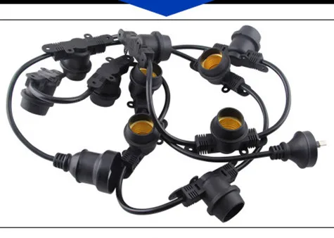 

20m long/40 sockets 2core waterproof black cable with E27/E26 socket for led bulb string lights