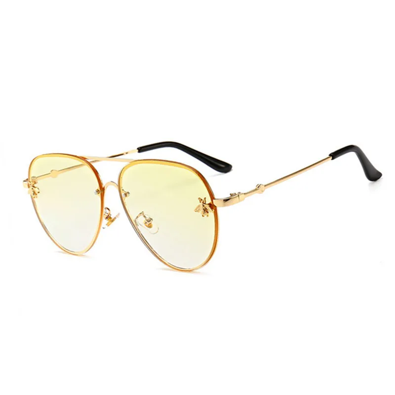 HBK, роскошные квадратные солнцезащитные очки в виде пчелы, для женщин и мужчин, Ретро стиль, фирменный дизайн, металлическая оправа, негабаритные солнцезащитные очки для женщин, грандиентные оттенки Oculos - Цвет линз: K32768-C4Yellow