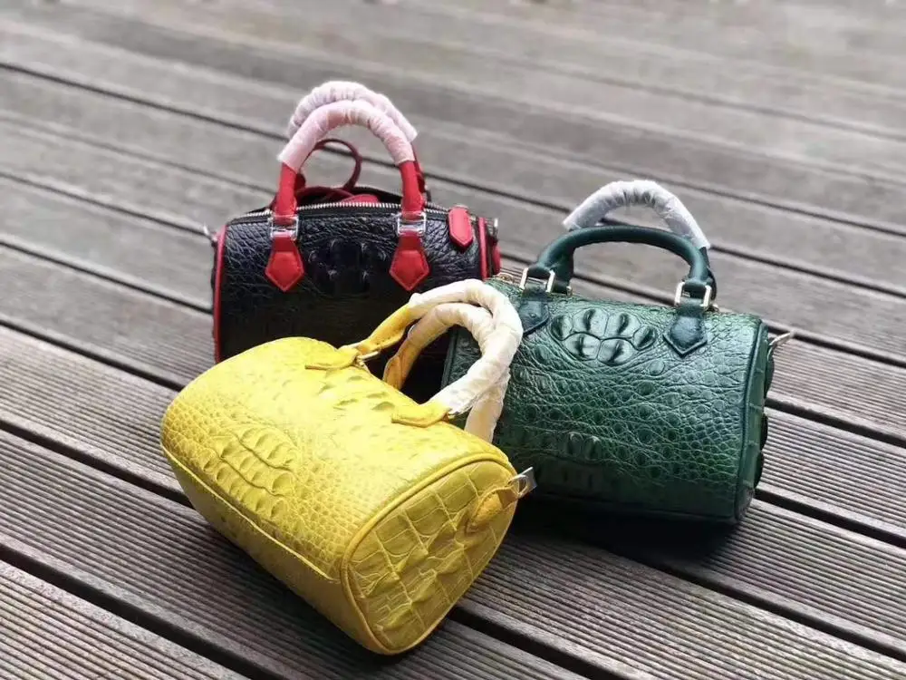 

100% Real/Genuine Crocodile Skin Women shouder Handbag leather strap small mini size yellow color crocodile skin lady tote bag