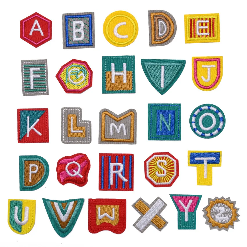 

1PC New Arrival Rainbow Arial English Alphabet Letteres Mixed Embroidered Iron on Patches Iron Sew on Bagde for Clothes Bag