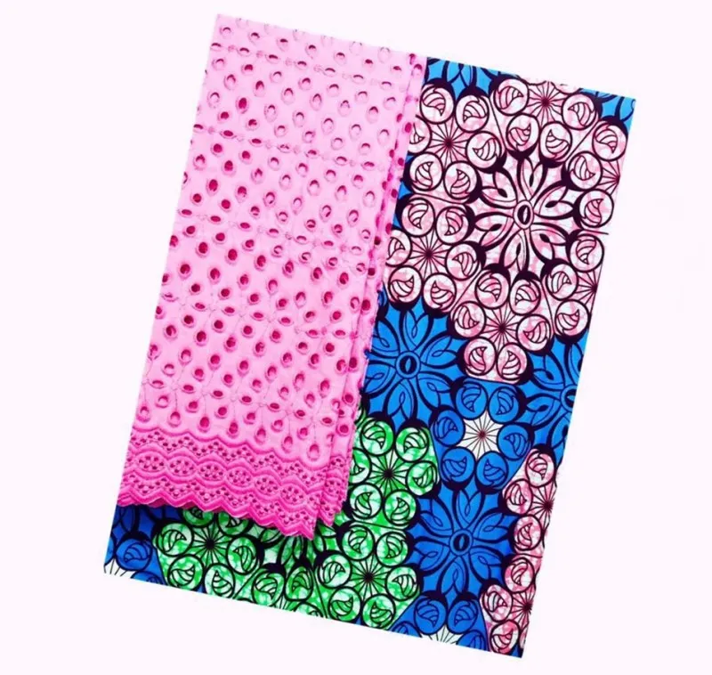 

New hot selling African Nigerian wax fabrics + 2 yards Swiss lace fabrics, high quality Nigerian wax fabrics FF37D59