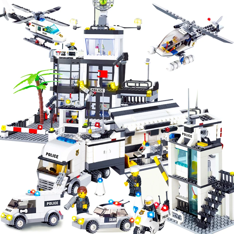 

Kids Toys City Street Police Station sets Cars Trucks compatible model Building kits Blocks cops vehicle boats Bricks