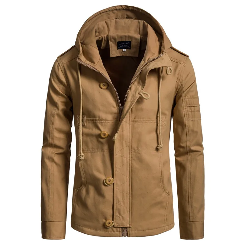 

MORUANCLE Men Casual Cargo Jackets With Hood Spring Autumn Male Tactical Jacket Outerwear Windbreaker 100% Cotton Size S-XXXL