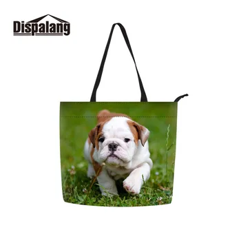 

Dispalang Aliexpress Dropshipping Bulldog Handbag for Girls Female Zipper Shouler Bags Dog Print Cotton Beach Bag for Ladies