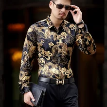 Модные роскошные мужские шелковые рубашки, мужские повседневные рубашки с длинным рукавом и принтом дракона, сексуальные тонкие бархатные рубашки, мягкие тонкие удобные черные рубашки