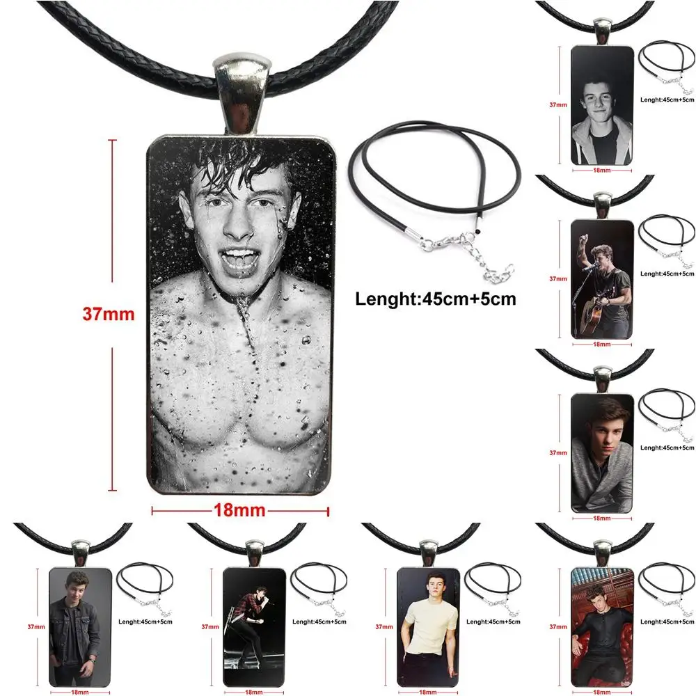 

For Wedding Handsome Shawn Mendes Magcon Glass Cabochon Choker Pendant Rectangle Necklace Stainless Steel Color Jewelry