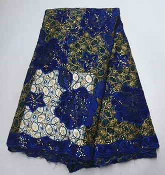 

5yards good quality African French net tulle Lace Fabric for party newcoming glitter sequins lace fabric PSDE15