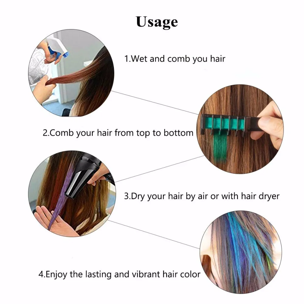 1 шт. тушь для волос дизайн мелки для волос Цвет Мел временный цвет волос синяя краска для волос с расческой 6 цветов