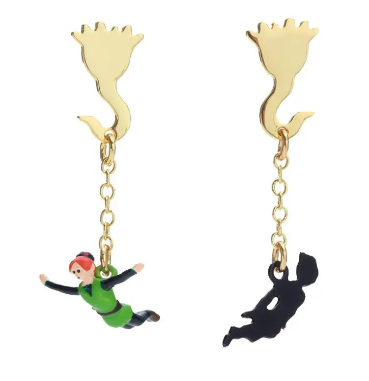 CSxjd Handmader Enamel Glaze Cartoon Animation Peter Pan Earrings Jewelry