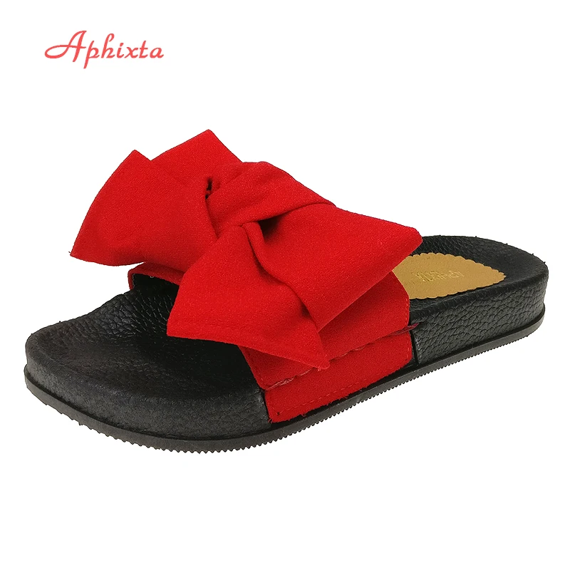 

Aphixta New Butterfly Decoration Women Summer Beach Slide Silk Fabrics Flat Heels Slipper Woman Rihanna Bohemia Beach Shoes