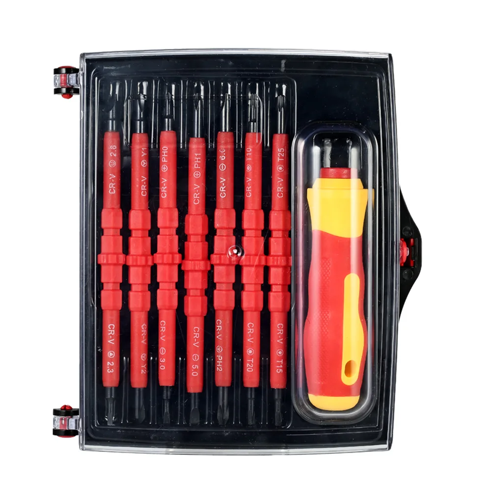 

14 in 1 1000V Changeable Phillips screwdriver Insulated precision Screwdrivers Set multitul + Magnetic Slotted Bits Repair Tools