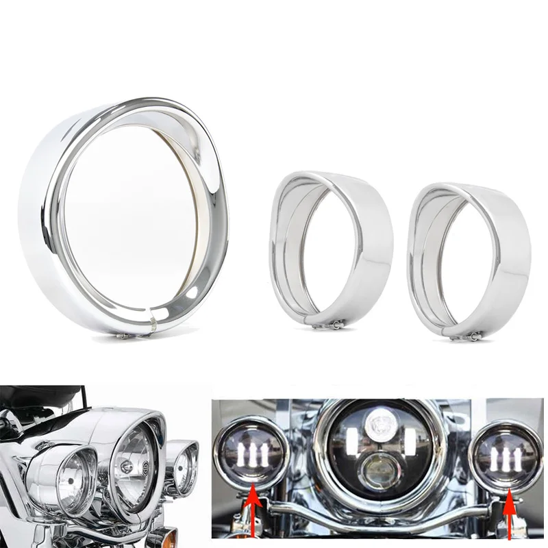 7" Headlight Headlamp Trim Ring black/Chrome for Harley 4.5 inch Fog Light Trim Ring For Harley