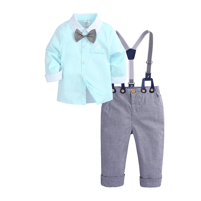 Комплекты осенней одежды для мальчиков комплект джентльмена рубашка с галстуком бабочкой клетчатые брюки 2 шт./компл. Детский комплект, костюмы для детей, топы+ шорты в клетку одежда JT-365