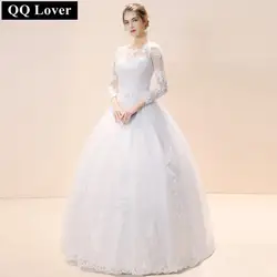 QQ Lover 2019 A-Line Длинные рукава Аппликации прозрачные кружевные свадебные платья свадебное платье свадебные платья