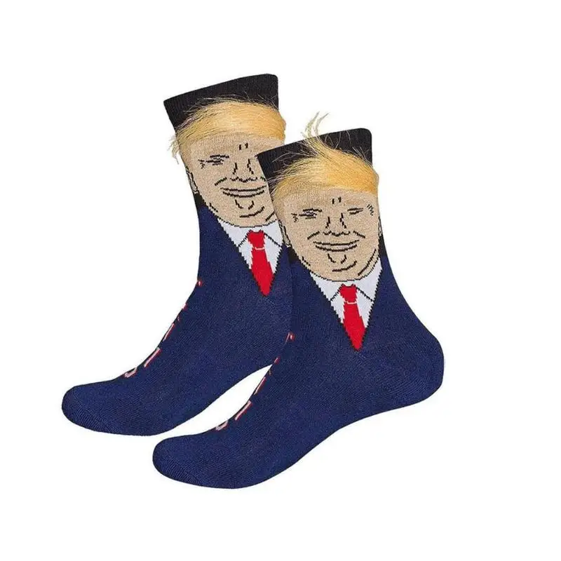 

1pair Men President Donald Trump Socks Unisex Funny Print Adult Casual Crew Socks with 3D Fake Hair Crew Socks Hot Sale
