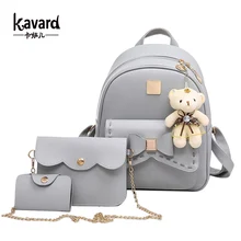 Kavard escuela morral de la manera mujeres de la pu leather back pack famosa marca bolsas para Niñas femme sac a dos con Monedero y Oso 2017