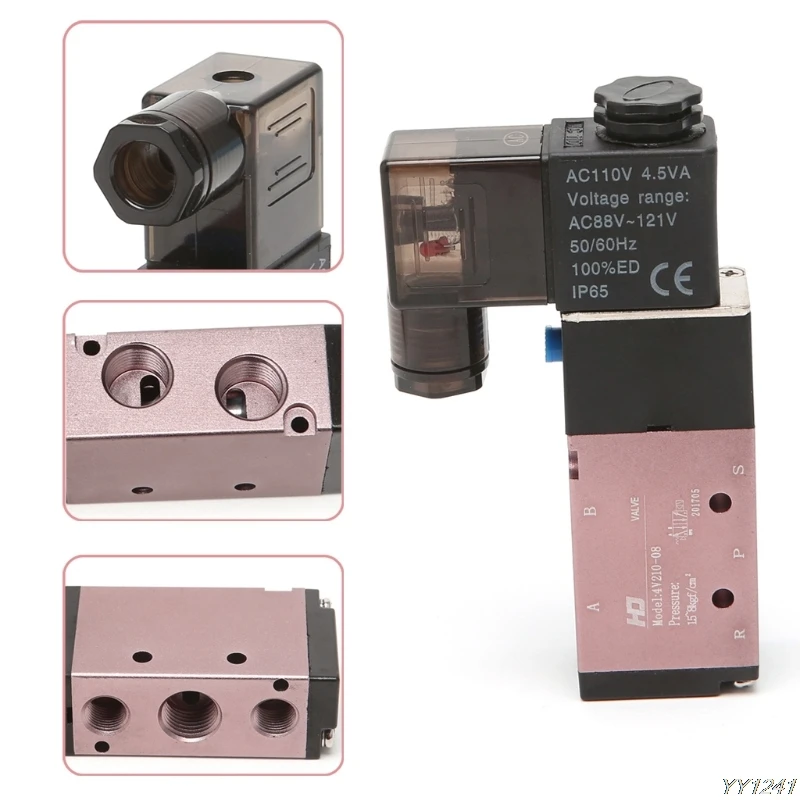 

5 Way 2 Position Pneumatic Control Solenoid Air Valve 12V 24V 110V 220V 1/4" Engines Components Auto Replacement