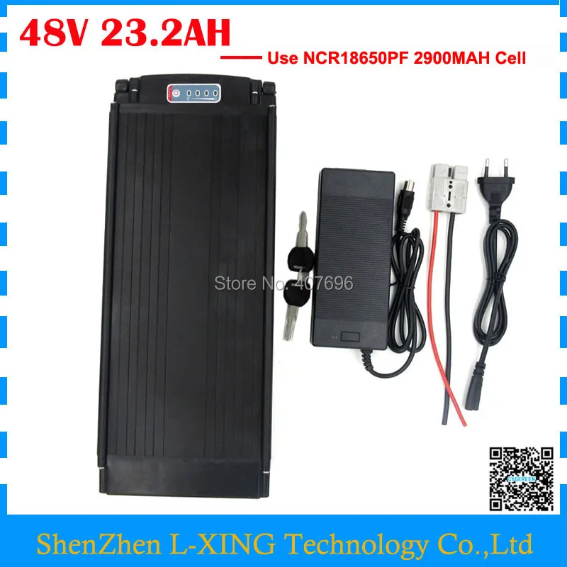 

2000W Rear rack 48V 23AH ebike battery 48V lithium ion battery with tail light use for panasonic cell 50A BMS with charger