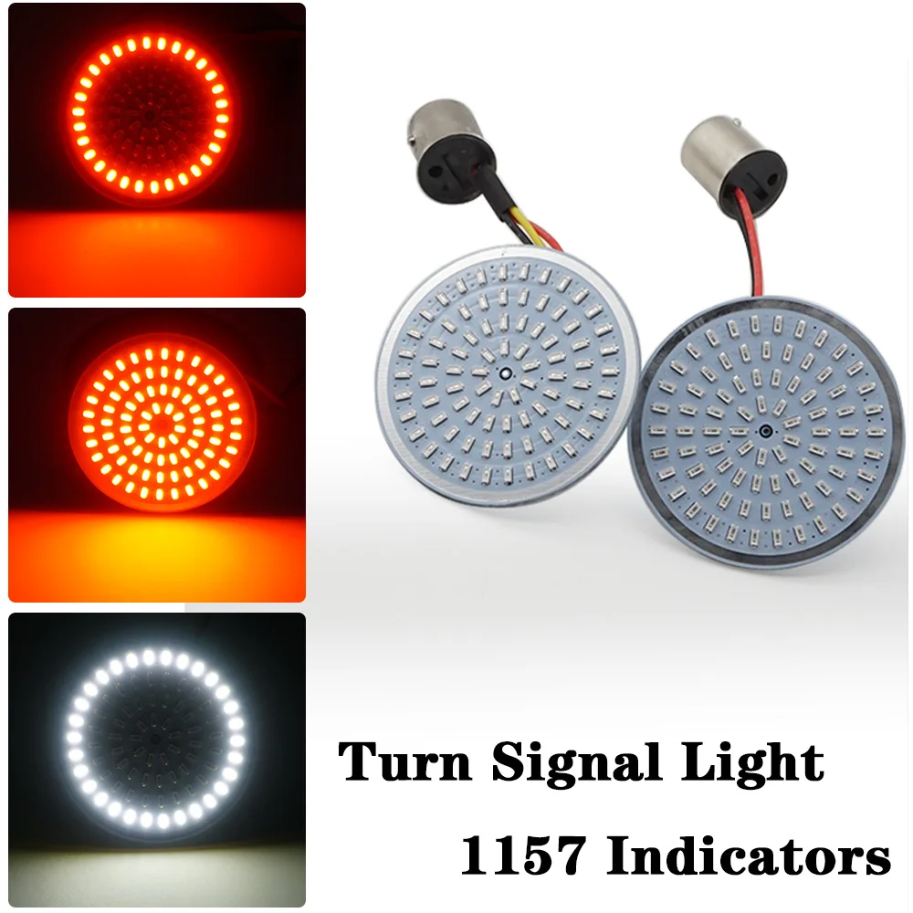 

2" Amber White 1157 Front & 1156 Rear LED Turn Signal Lights Inserts Bullet-style Lens Smoke Cover Case For Motorcycle Harley