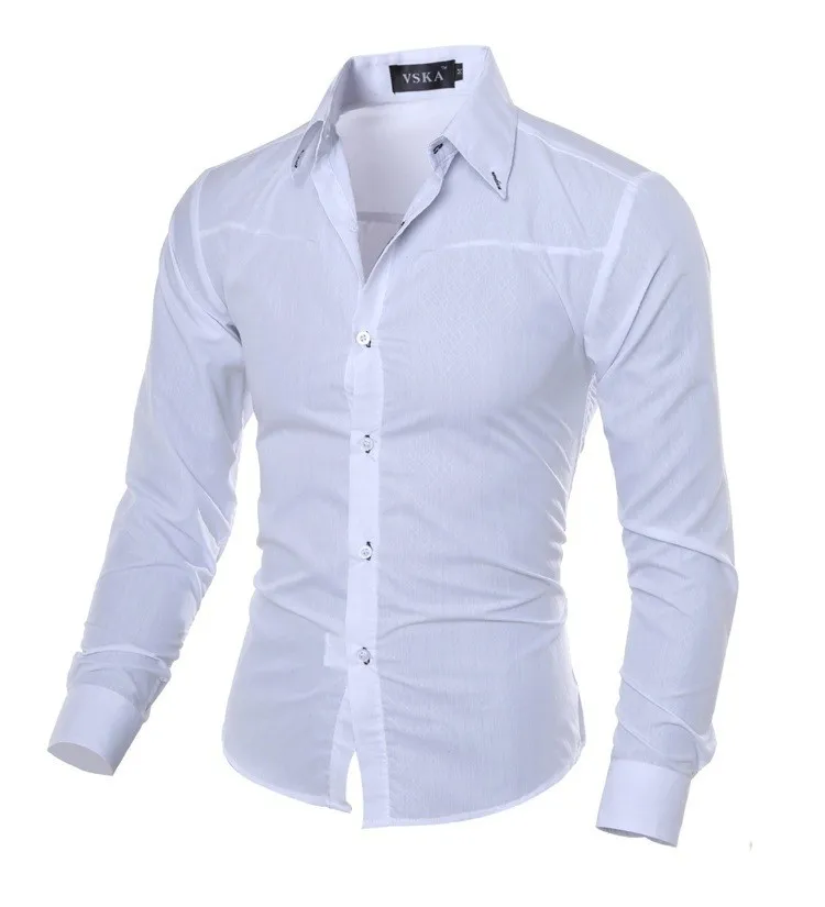 Горячая Распродажа модная мужская рубашка с длинными рукавами мужская элегантная Стильная приталенная брендовая повседневные мужские рубашки camisa masculina - Цвет: Белый