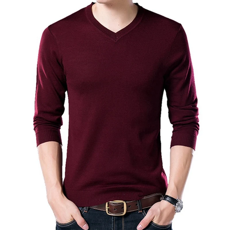 

Litthing Autumn Casual Solid Basic Men Sweater V-neck Slim Fit Mens Pullover Knitting Sweaters Long Sleeve Men Sweater Plus Size