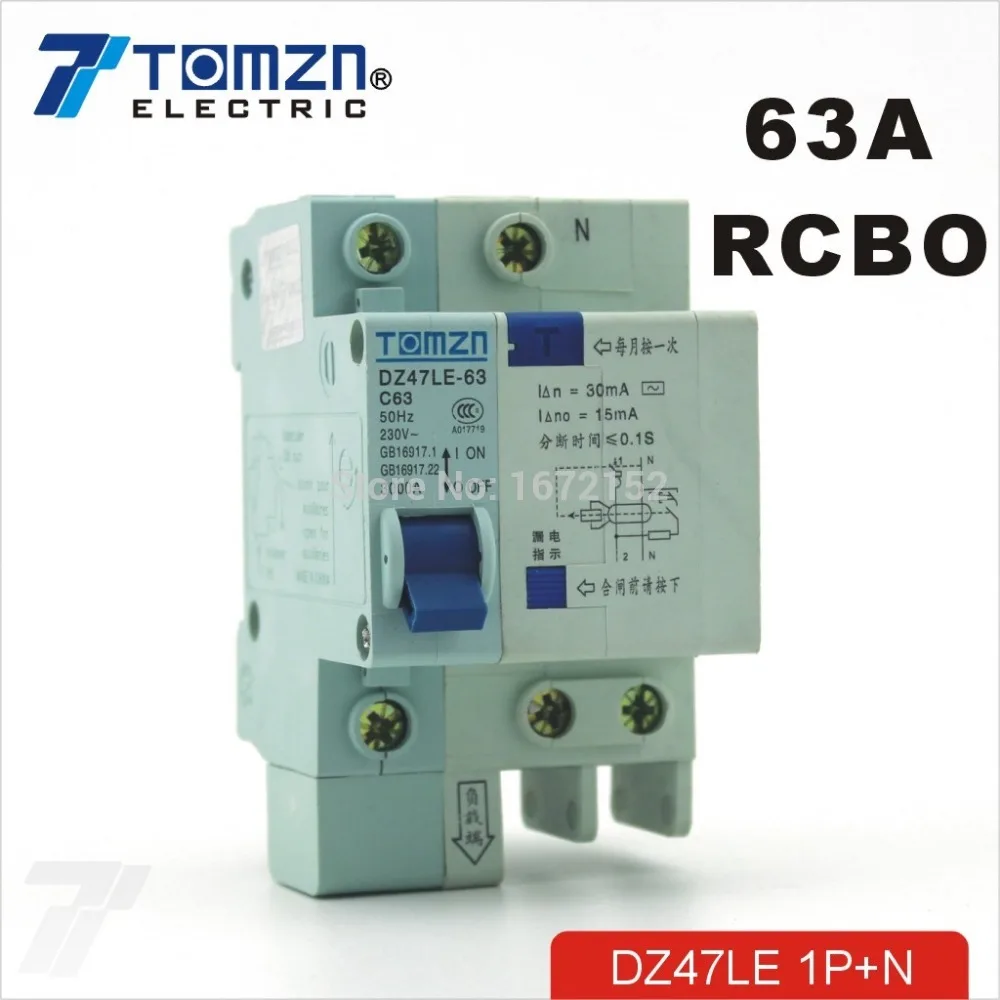 DZ47LE 1P + N 63A C Тип 230V ~ 50 HZ/60 HZ автоматический выключатель остаточного тока с защитой