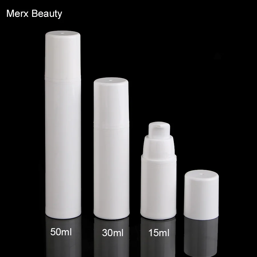 

15ml/30ml/50ml Cosmetic Airless Bottles White Plastic Treatment Presse dispenser Pump Home Travel Cosmetics Packing,MERX BEAUTY