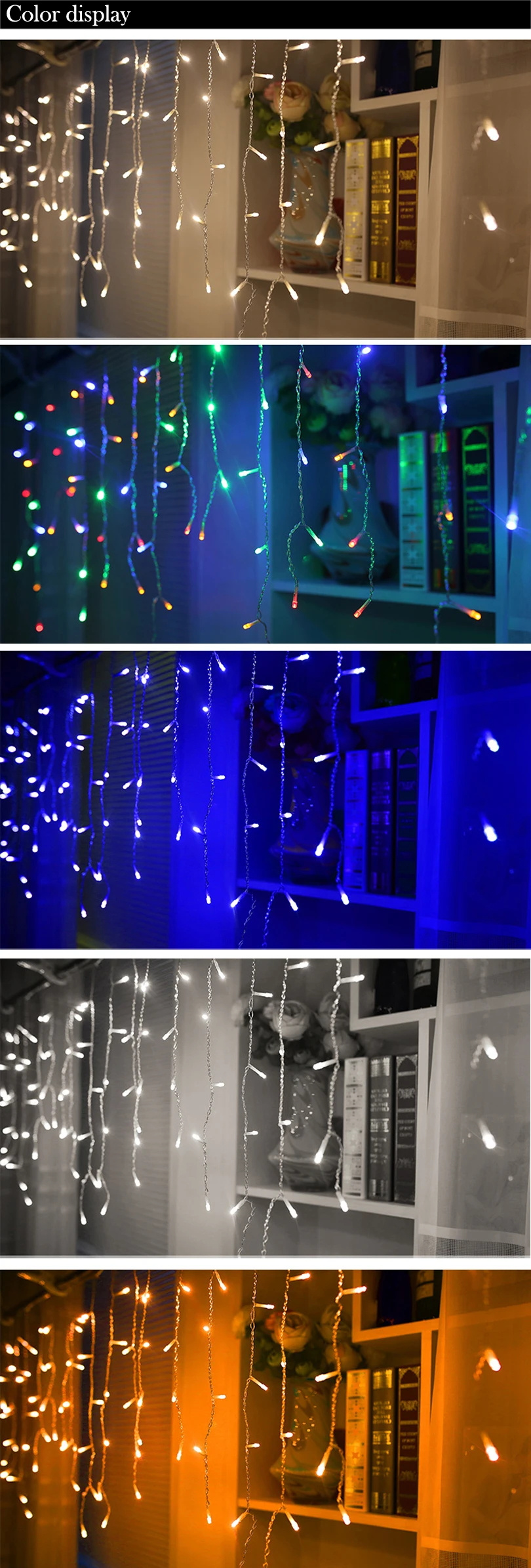 Cordão de Luzes Led de Natal com Cortinas 220v para Decoração Festas Feriados Casa Janela Parede Iluminação Noturna Interna 4 cortinas 220v, para decoração, festas, feriados, casa,