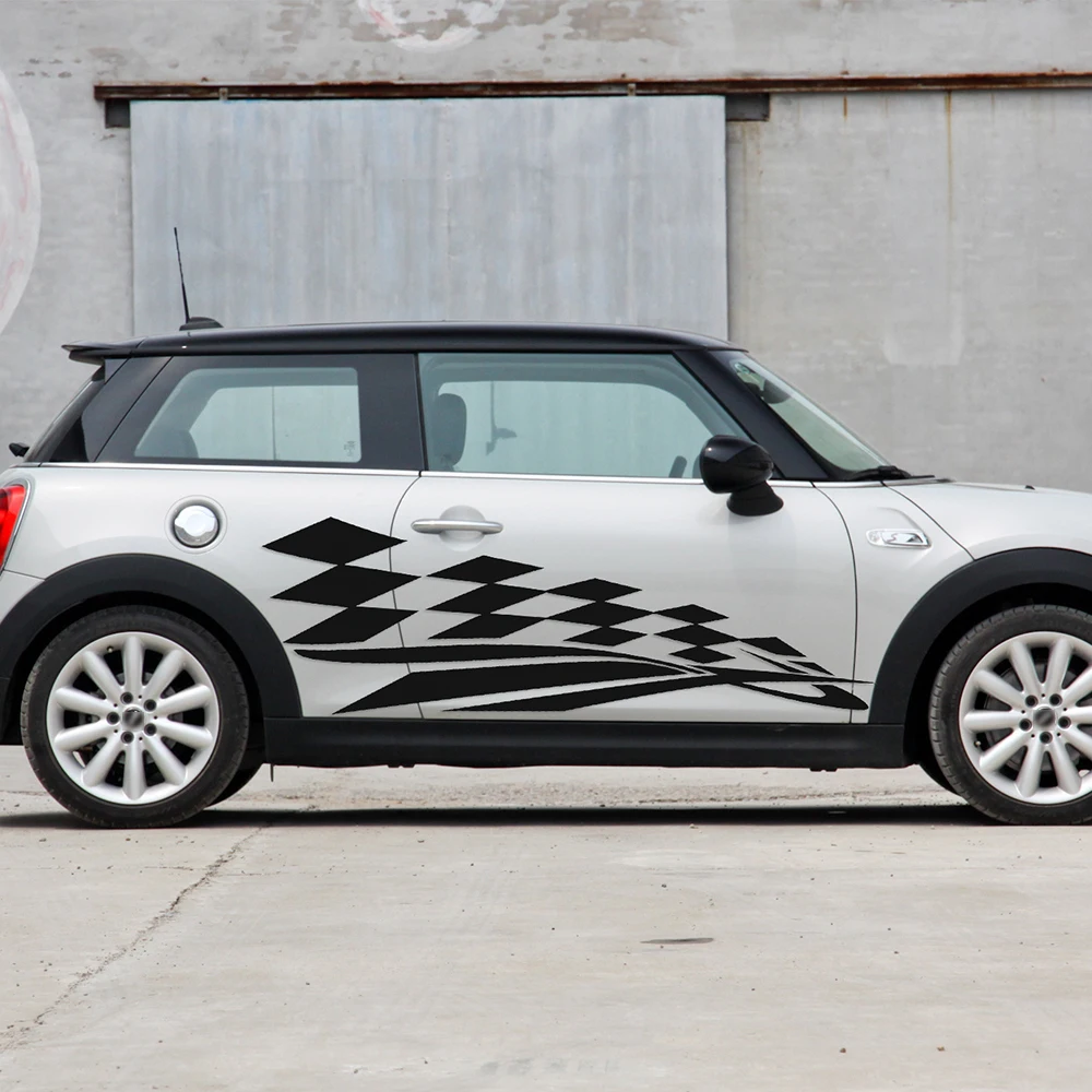 Door Side Stripes Body Decal Stickers Checker Falg for BMW MINI Cooper S R50 R53  R56  R57  R58  R59 Car Styling Accessories