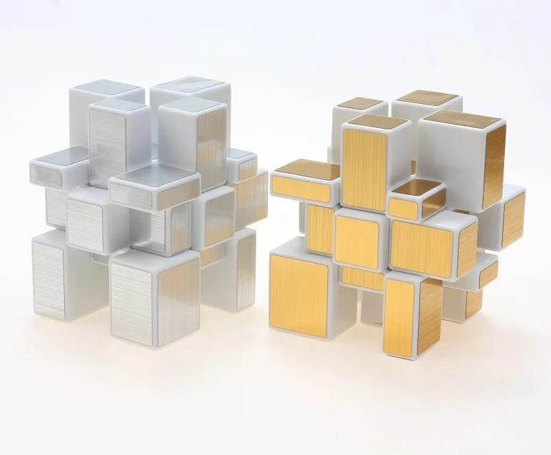 Новинка ShengShou зеркальный куб 3x3, волшебный куб, белый с серебряные наклейки и черного цветов с золотые наклейки