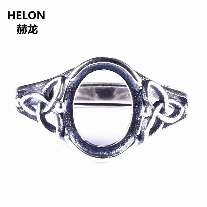 

Art Nouveau 925 Sterling Silver Women Engagement Wedding Ring 8x10mm Oval Cabochon Semi Mount Retro Vintage Retro