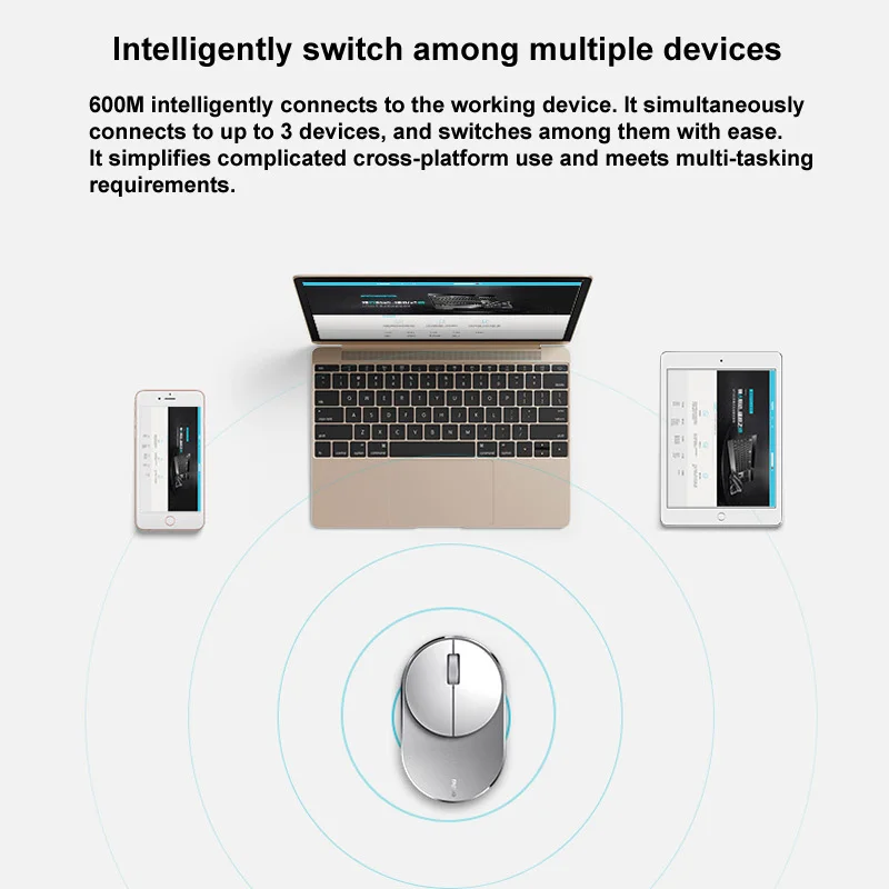 Rapoo Multi-mode Silent Wireless Mouse 1300DPI Bluetooth 3.0/4.0 RF 2.4G for 3 Devices Connection Portable Computer Mouse#M600