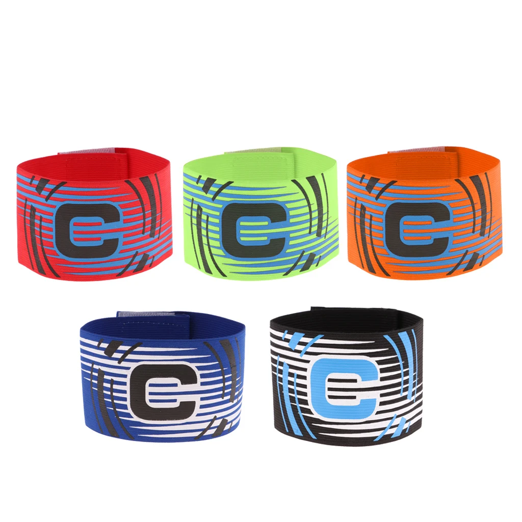 5 Pieces Football Soccer Captain Armband, Elastic Captains Armband for Adult Youth One Size, Stripe Design