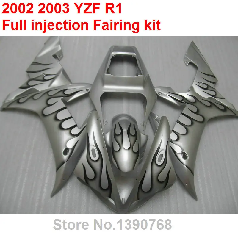 Комплект обтекателей под давлением для YAMAHA R1 2002 2003 чёрное пламя серебряный