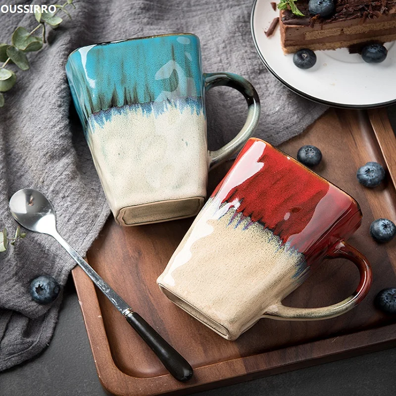 

OUSSIRRO 410ml Cute Creative Retro Milk Coffee Mugs Water Ceramic Mug Cup Tea Cup Cartoon Office Cup For Fruit Juice