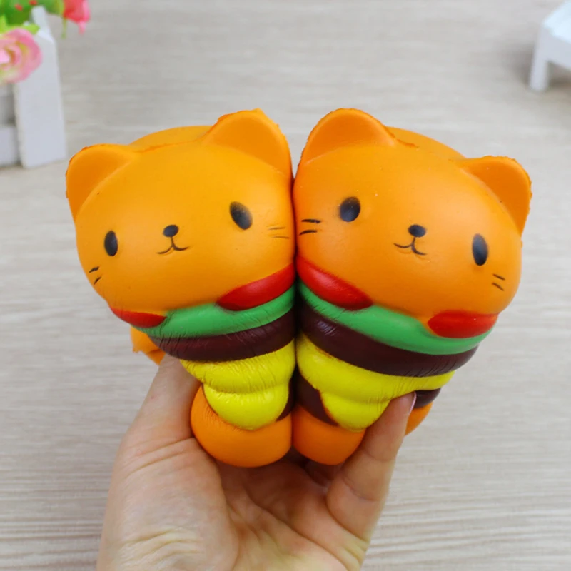 Squishy Jumbo Kawaii 9.5cm Hamburger Cat Squishy Slow Rising Squeeze Bread Stress Relief Toys Phone Strap Squish Kid Juguetes