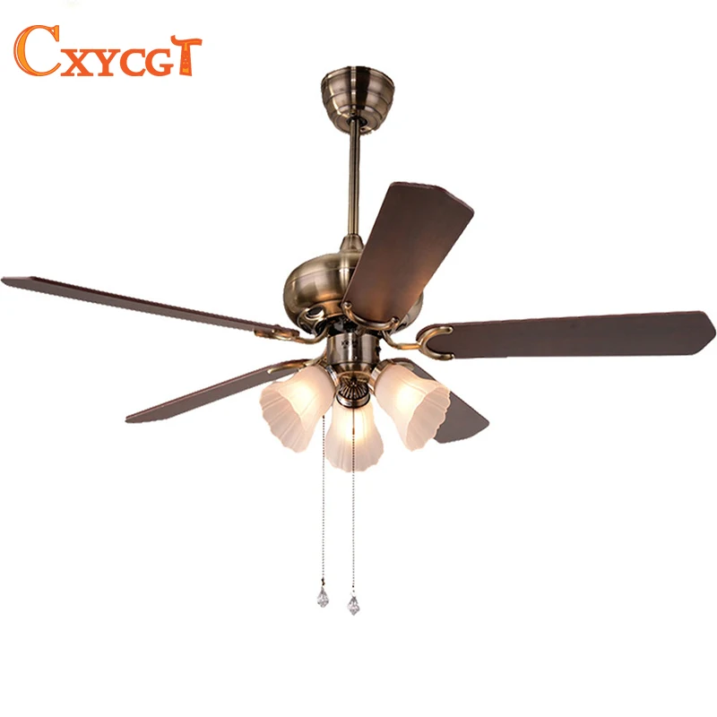 Vintage Ceiling Fan with Light Kits and Wood Blade Glass Lampshade for