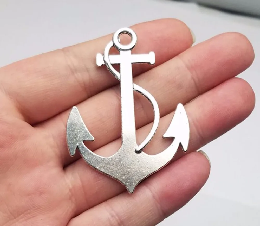 10pcs/lot--55x40mm Antique Silver Plated Anchor Charms Ocean