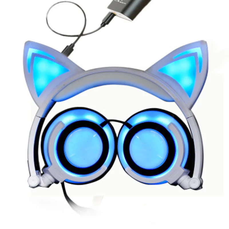 Christmas Rechargeable LED Foldable Flashing Headphone kids cat ear headphones Gaming Headset For PC Laptop Computer Mobile